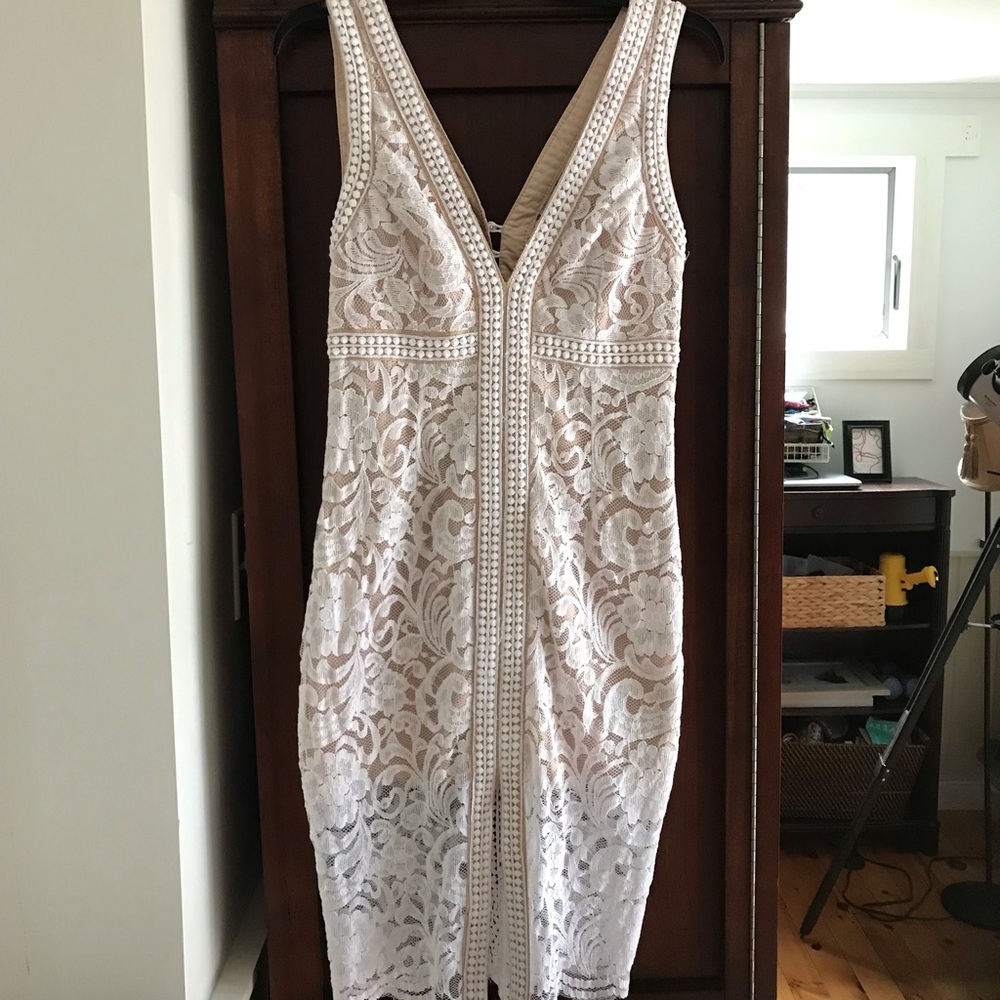 Bardot lace sleeveless dress.